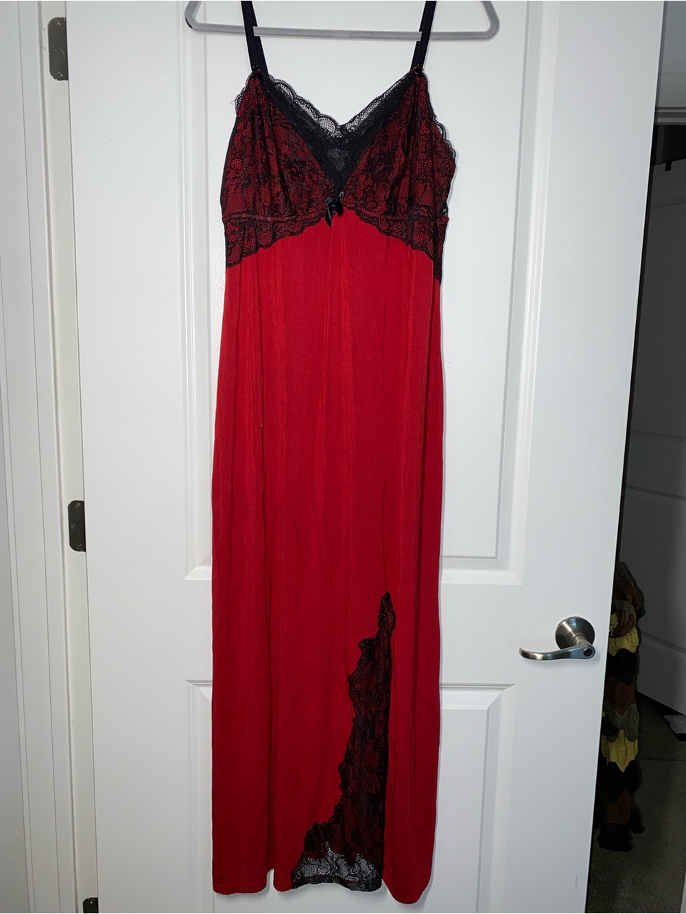 Soma Red Nightgown with Black Lace Trim - Picture 2 of 7
